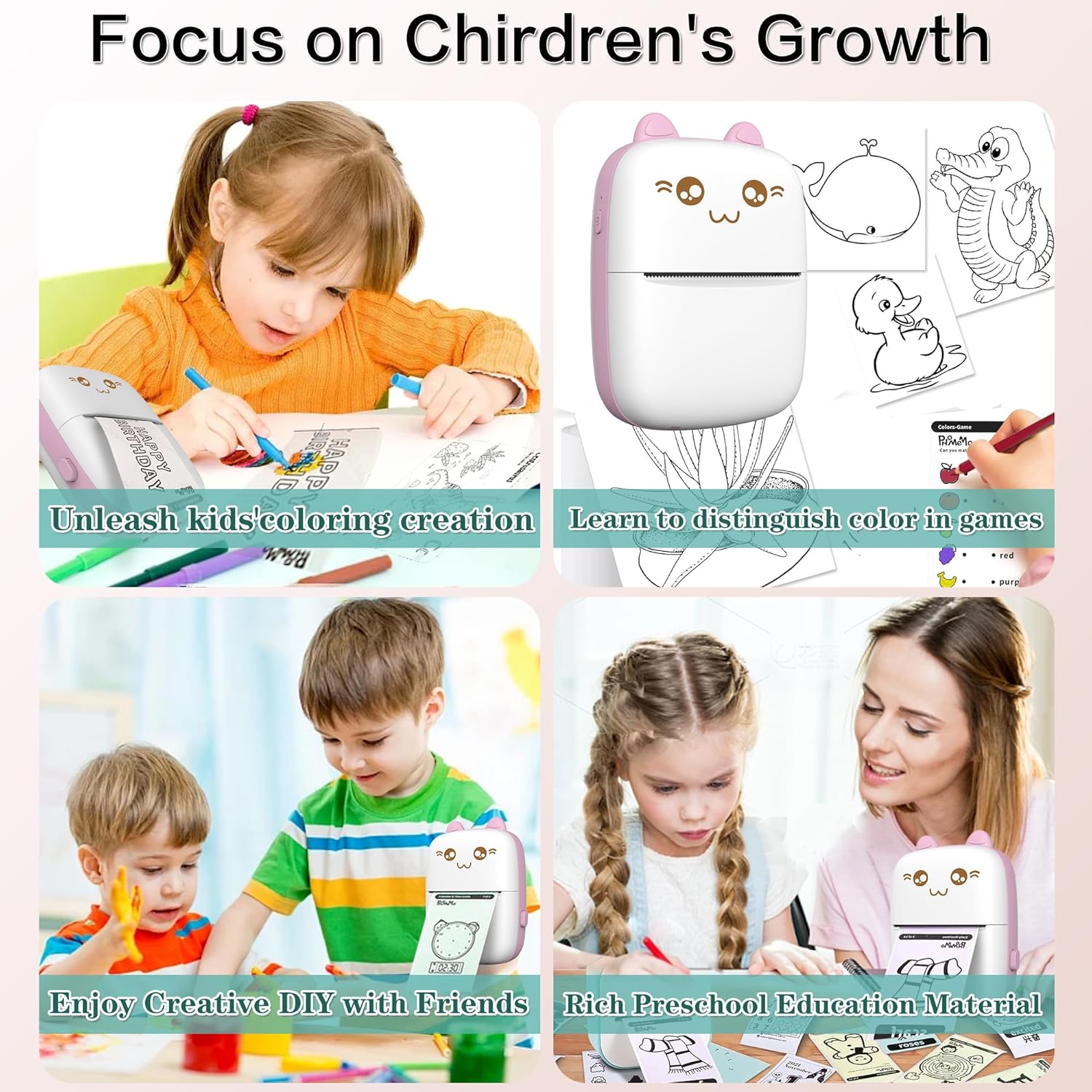 Portable Mini Sticker Printer. Inkless Bluetooth thermal printer for photos, memos & diary. iOS/Android compatible. Print on-the-go. Image