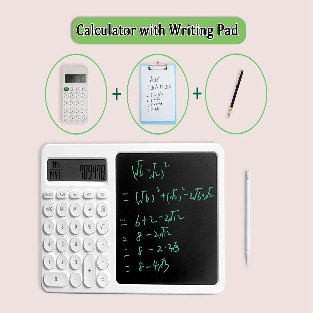Calculator LCD Writing Tablet | 2-in-1 Digital Notepad and Calculator | Portable Electronic Memo Pad for Office, School, and Home | Eco-Friendly Reusable Screen Image