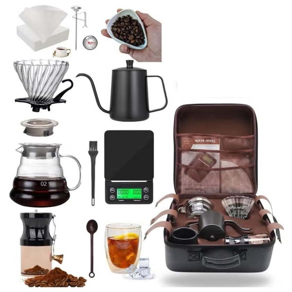 DX-2573 12-PC Pour Over Coffee Kit - Complete Set with Wooden Dripper & Travel Bag, Perfect Gift for Coffee Lovers Image