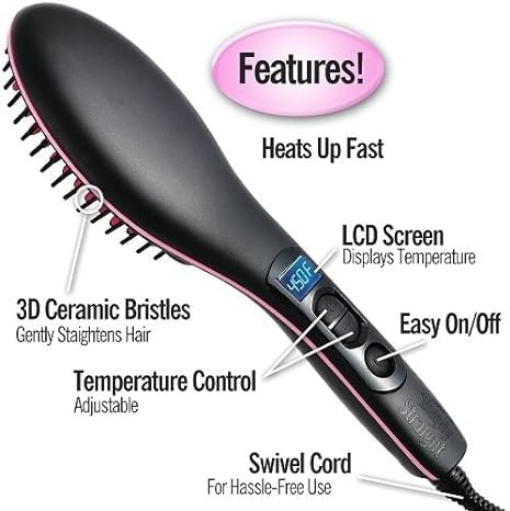 Simply Straight Ceramic Hair Straightening Brush | Black/Pink | Safe, Damage-Free Hair Styling Image