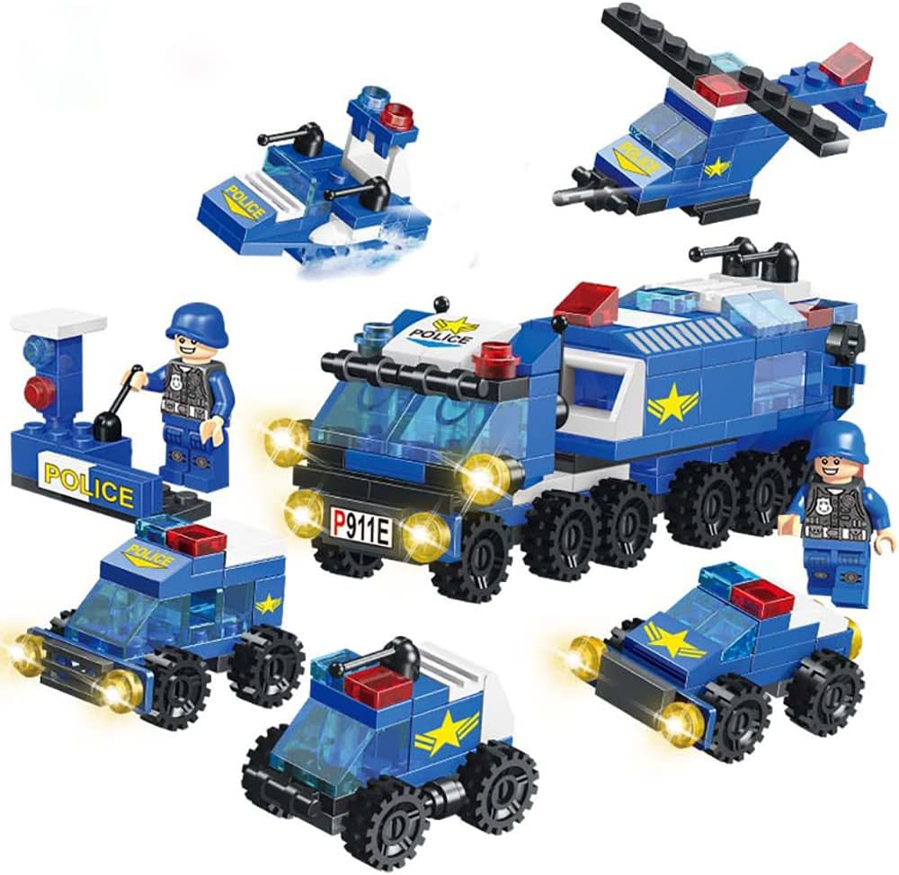 6-in-1 City SWAT Police Vehicle Building Blocks Set – 158-Piece DIY Assemble Scene with Modern Buildings & Character Dolls for Kids 6+ Image