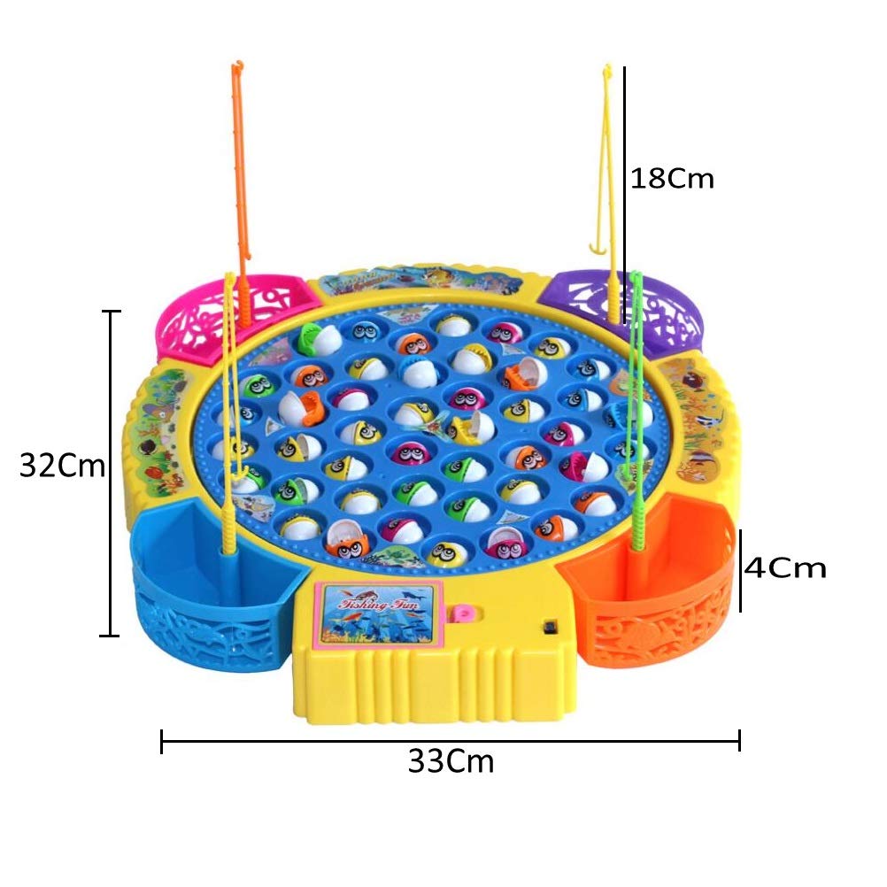 Fishing Game Electronic Musical Rotating Toy with 45 Fish & 4 Fishing Rods, Fun Learning Game, Gift for Kids of All Ages, Birthday Gift - Blue Image