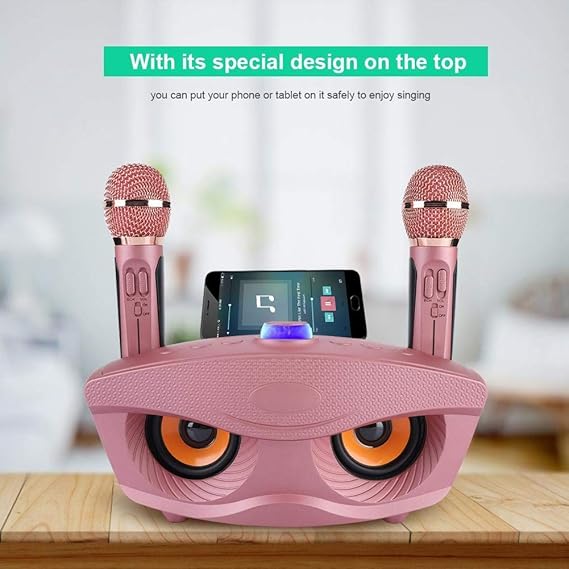 Wireless Bluetooth Speaker with 2-Piece Microphone Set | Portable Karaoke System for Home, Parties, and Events (Pink) Image