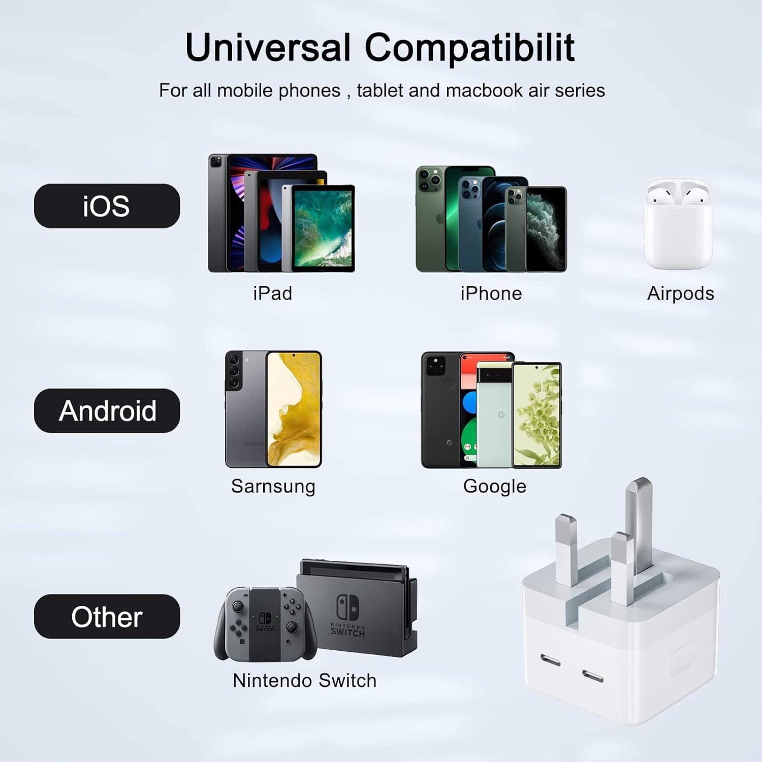 35W Dual USB-C PD Fast Charger - Foldable Compact Wall Adapter Compitable for iPhone 12-14, iPad, Samsung Galaxy, Huawei, Xiaomi & More Image