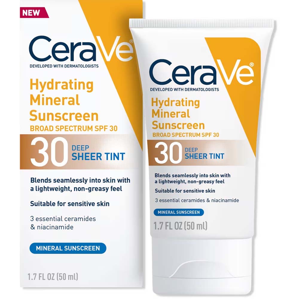 CeraVe Hydrating Mineral Sunscreen Face Lotion SPF 30 with Sheer Tint – 100% Mineral Filter, Broad Spectrum Protection & Healthy Glow Finish Image