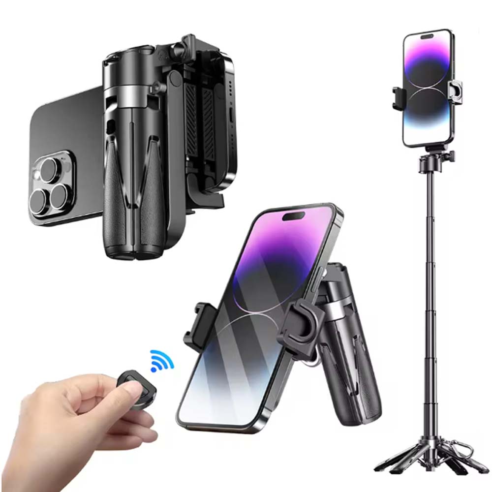 P15T Mini Selfie Stick Tripod - Extendable Phone Stand with Wireless Remote for Android & iPhone Vlogging, Portable Travel Tripod Image