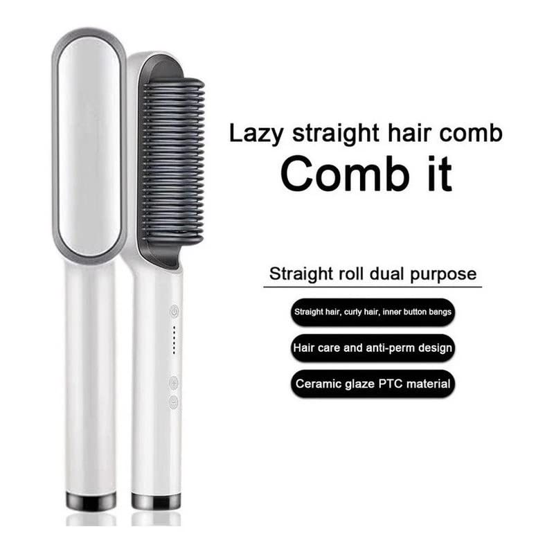 Multifunctional Hair Straightener Brush - Heating Curler, Straightener, and Styler Comb for Hair & Beard | Fast Heating Hair Straightening Iron with Anti-Scald Technology, Adjustable Temperature, and Dual Voltage | 2-in-1 Comb for Smooth Styling and Professional Results for Men and Women Image