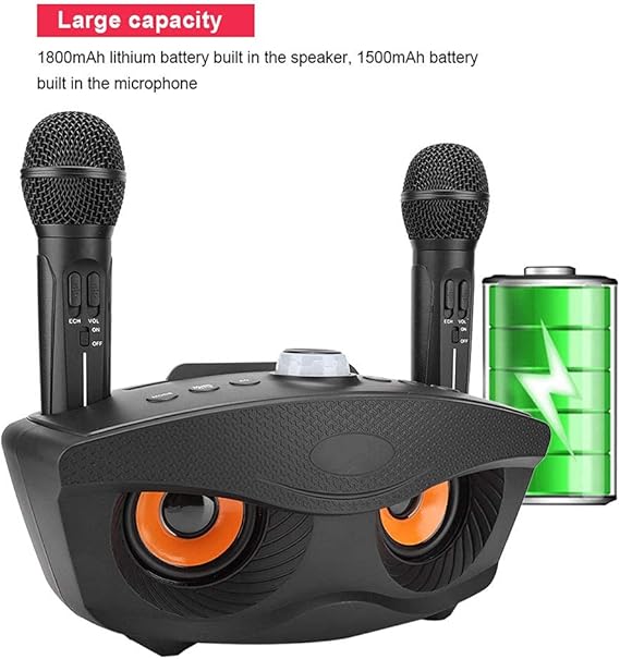 Wireless Bluetooth Speaker with 2-Piece Microphone Set | Portable Karaoke System for Home, Parties, and Events (Black) Image