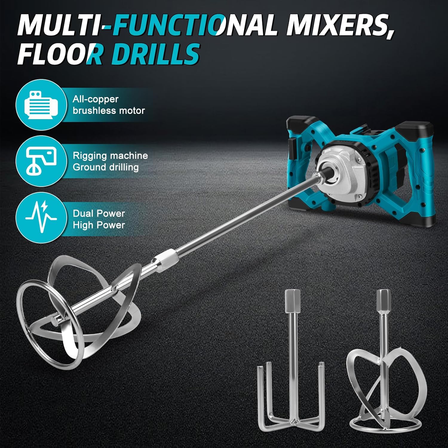 Cordless Paint & Mortar Mixer - 6-Speed 680RPM w/ 2 Rods for Concrete, Thinset & Paints Image