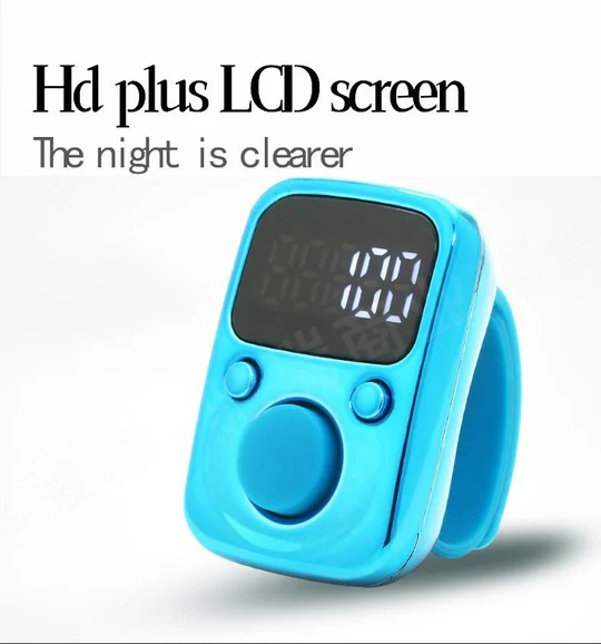 Digital LED Finger Tally Counter - Rechargeable Luminous Electronic Clicker for Prayer, Stitch Marker, and Counting Tasks | Compact Handheld Counter with Adjustable Strap & Bright LED Display | Durable and Lightweight Design in Stylish Sky Blue Finish Image