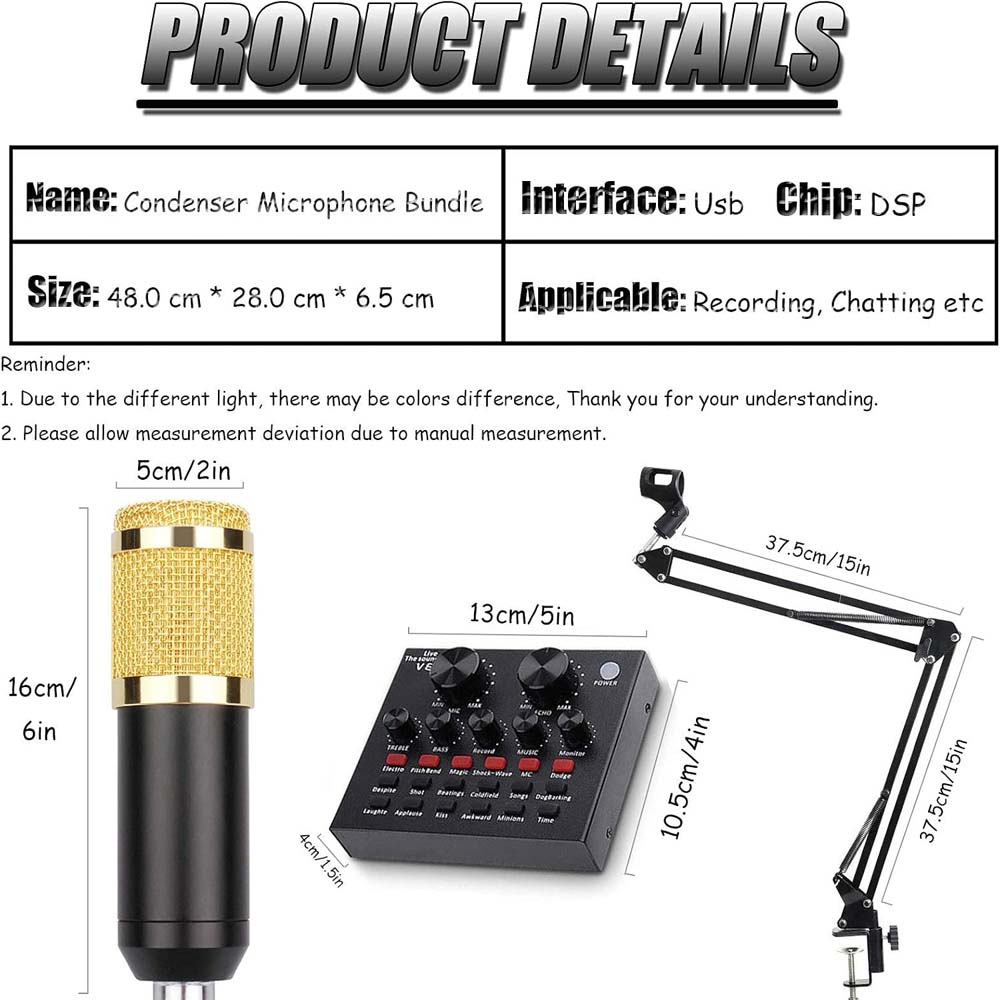 Professional USB Microphone Bundle - Condenser Mic with Sound Card & Adjustable Arm Stand for Recording/Streaming Image