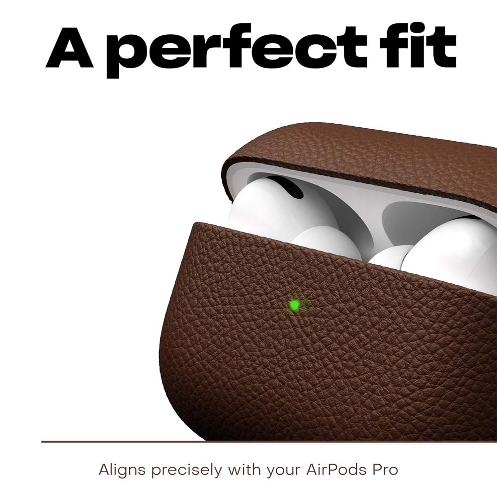 Leather Case for AirPods Pro – Handcrafted Fully-Wrapped Genuine Italian Leather with Pebble Grain Finish, Natural Brown, Premium Protection & Style Image