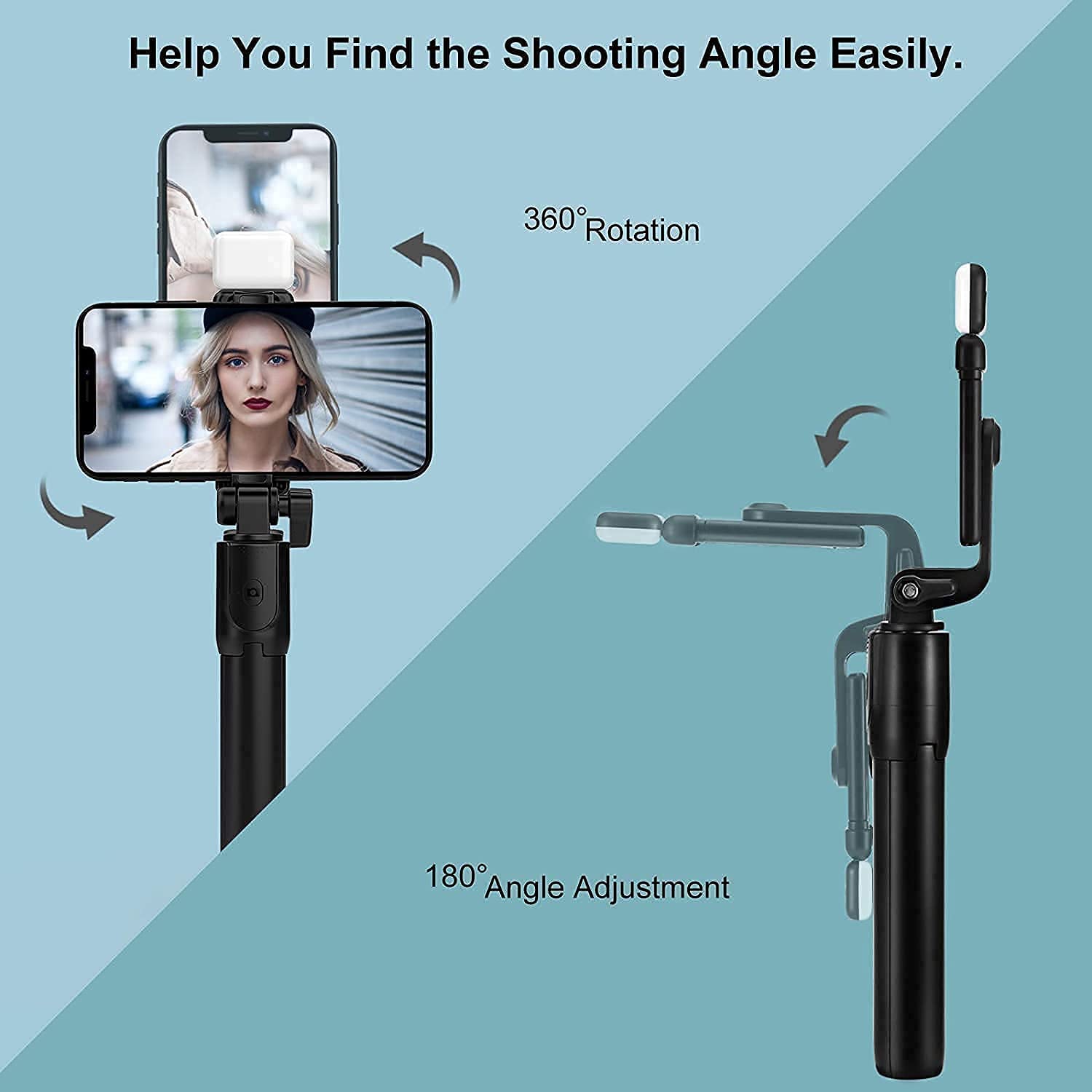 Selfie Stick, Bluetooth Extendable Selfie Stick Tripod with Led Light and Portable Tripod Stand Compatible for All iPhone and Android Smartphone Image