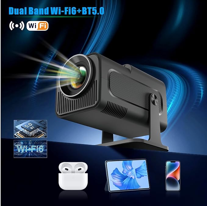 Android 11 Projector | 390 ANSI Lumens | HY320 4K Native 1080p with Dual WiFi6 & BT5.0 | Portable Outdoor Cinema Projector Upgrade to HY300 Image
