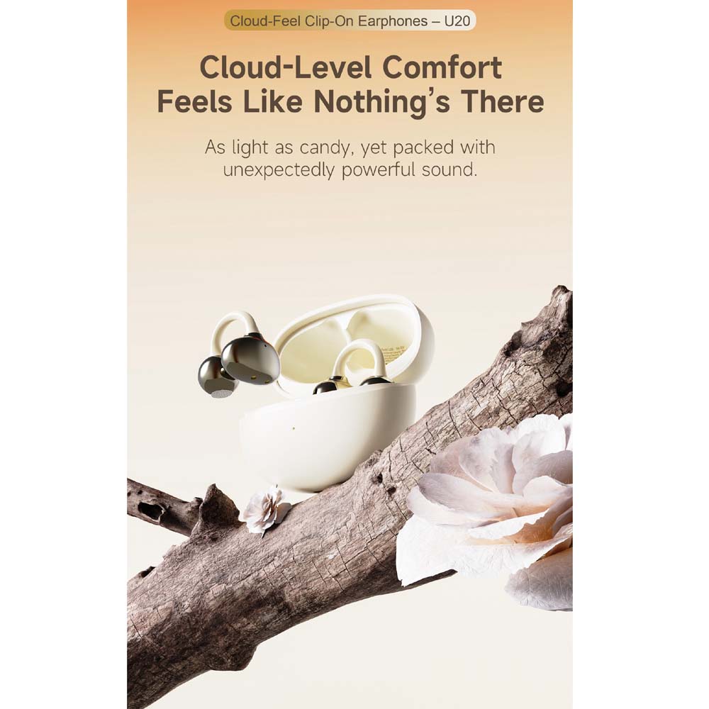 U-20 Open Ear Ring Headphones - Bluetooth 5.4 Clip-On OWS Earphones, 30H Battery, Noise-Cancelling, 4.9g Lightweight (Black) Image