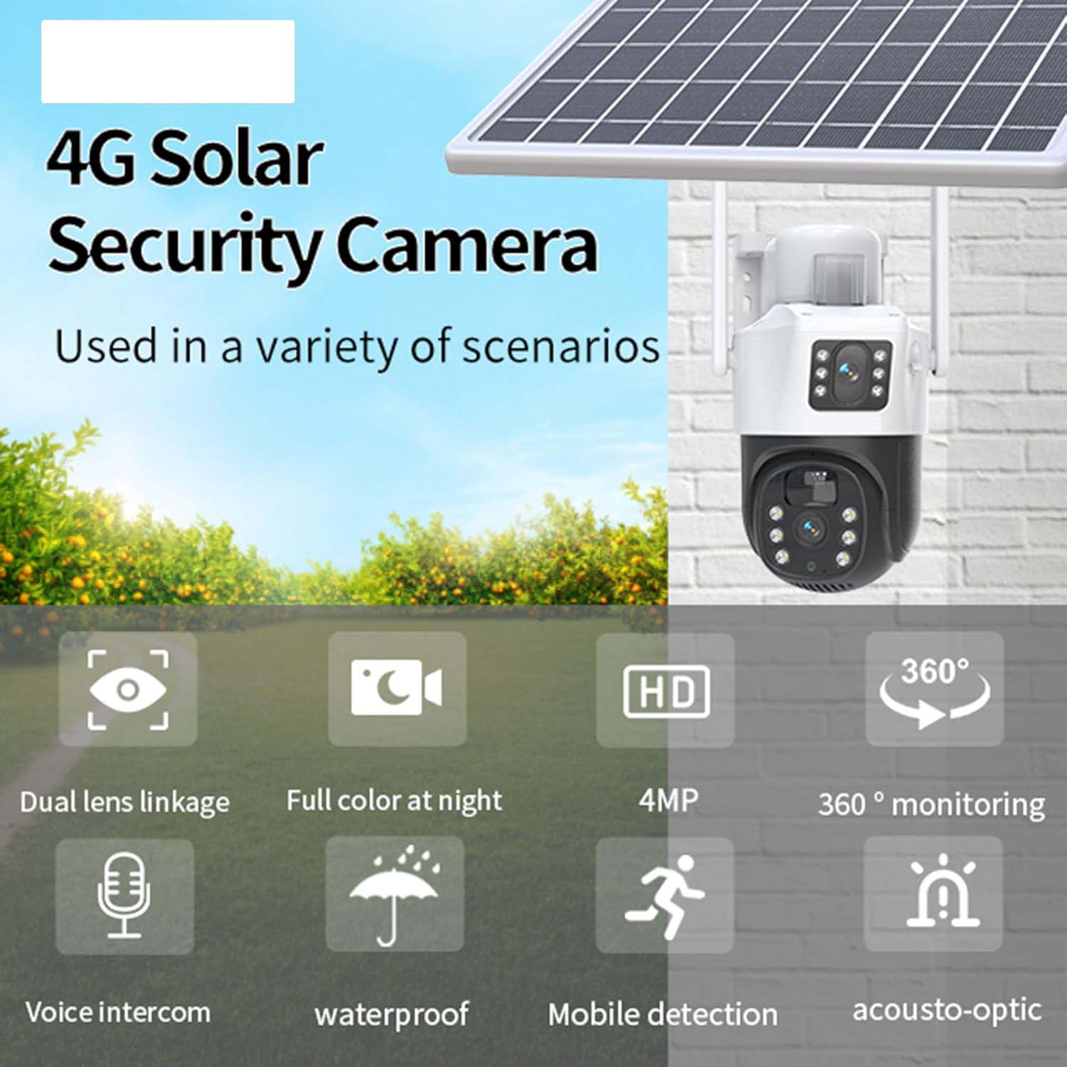 4G LTE Solar Battery Outdoor Camera | HD 4MP | Full-Color Night Vision | Sound/Light Warning | Motion Detection | IP66 Waterproof | Cloud/TF Card Storage Image