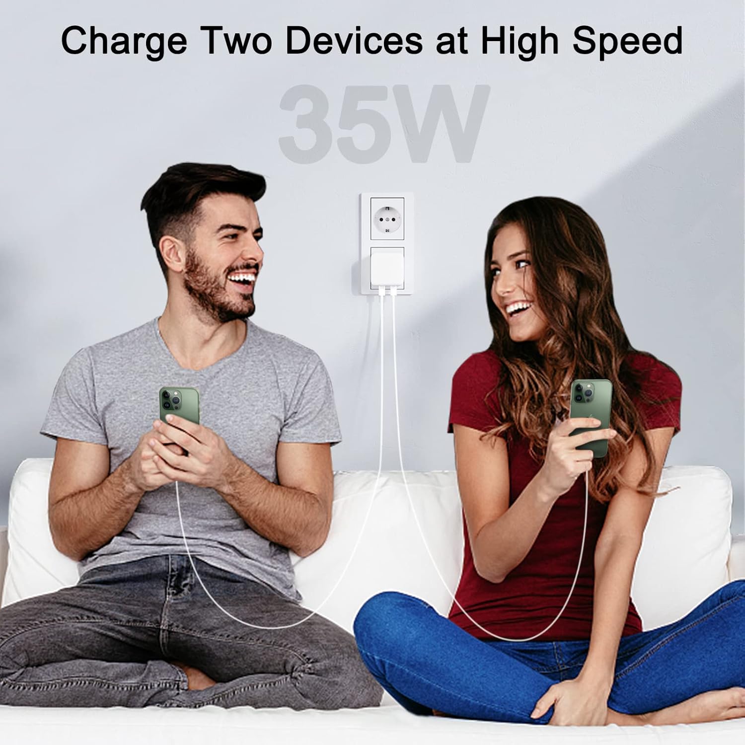 35W Dual USB-C PD Fast Charger - Foldable Compact Wall Adapter Compitable for iPhone 12-14, iPad, Samsung Galaxy, Huawei, Xiaomi & More Image