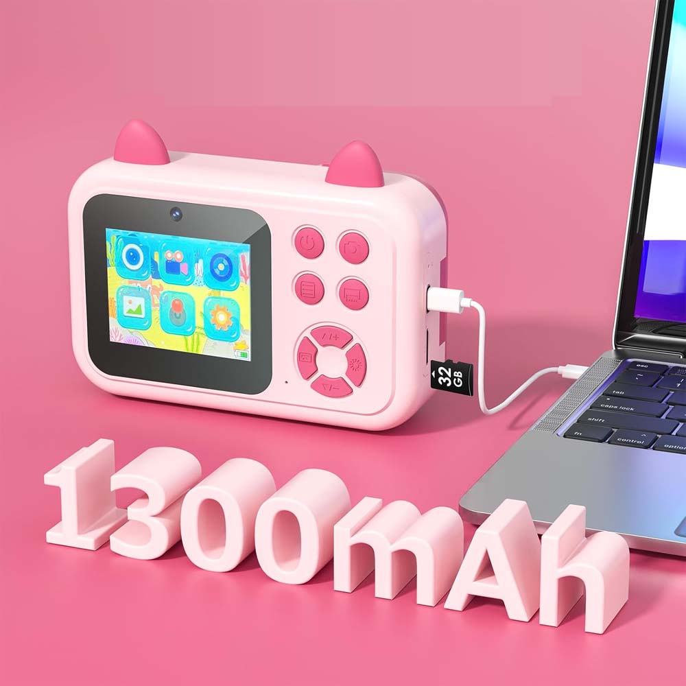 Kids Instant Camera - 1080P Digital Camera for Ages 3-12 with Printing Paper (No Card Included) Pink Image