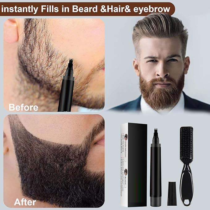 Waterproof Beard Filler Pen Kit - Contoured Beard Pen with Brush, Long-Lasting, Sweatproof Beard Pencil for Patchy Beard, Natural Look, Quick and Easy Grooming Solution Image