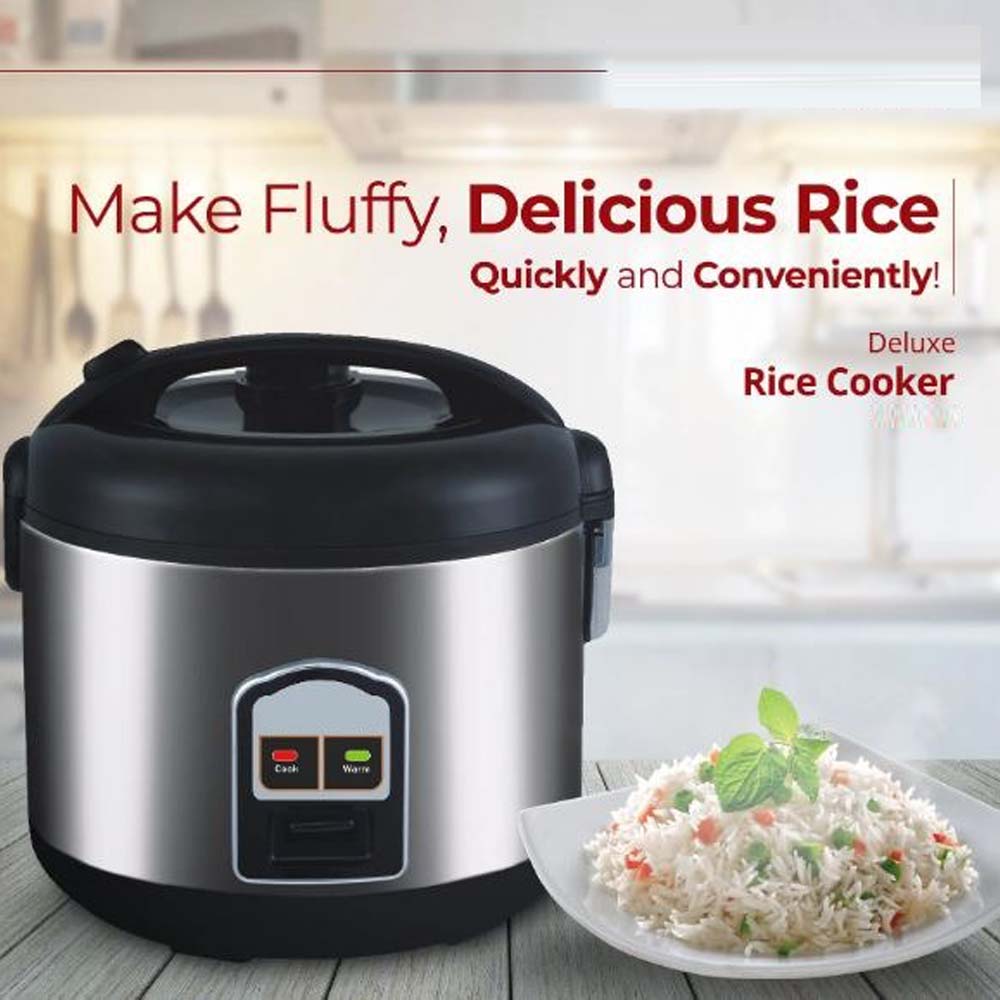 OE-400 2-Liter Mixed Rice Cooker. 2-in-1 rice cooker & steamer with non-stick pot, Cook/Warm functions. Silver & black. Image