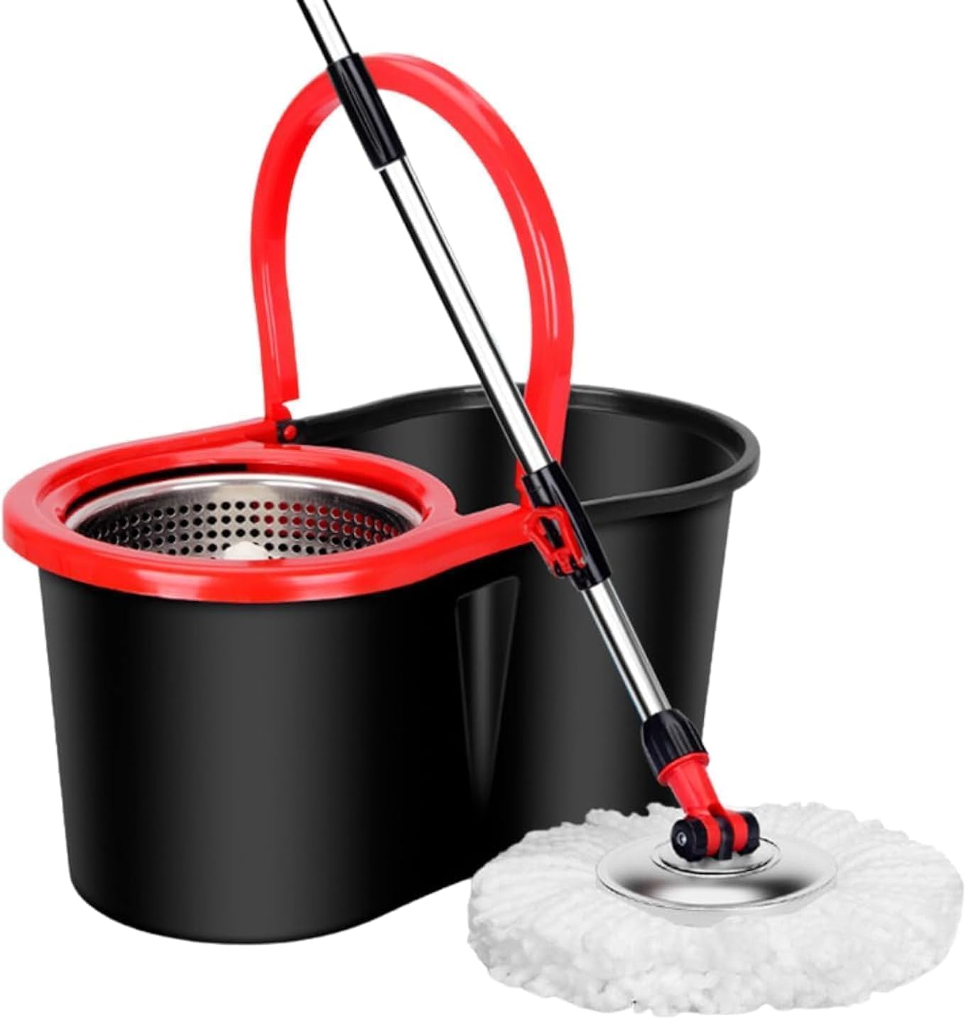 Easy Spin Mop and Bucket Set with 360° Rotation | Stainless Steel Handle & Wring Dryer Basket | Includes 2 Microfiber Mop Heads for Floor Cleaning | Ideal for Hardwood, Ceramic Tile, Marble, Laminate, and Glass Image