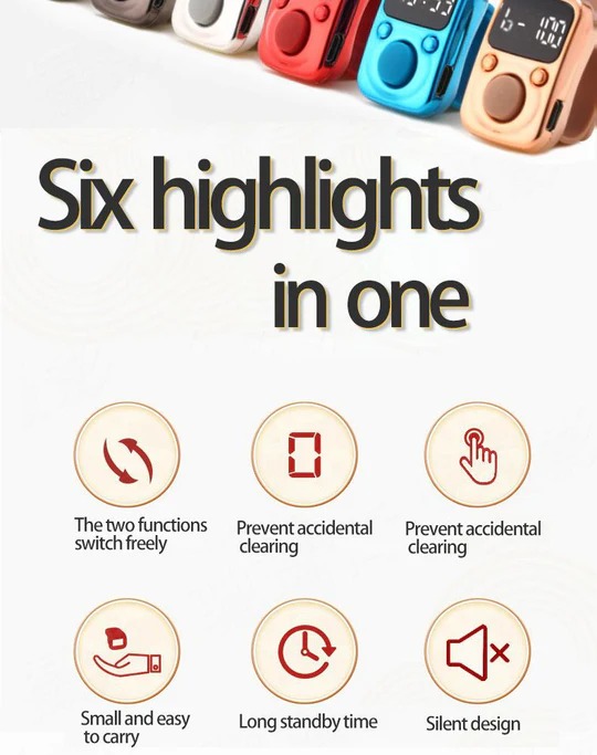 Digital LED Finger Tally Counter - Rechargeable Luminous Electronic Clicker for Prayer, Stitch Marker, and Counting Tasks | Compact Handheld Counter with Adjustable Strap & Bright LED Display | Durable and Lightweight Design in Stylish Sky Blue Finish Image