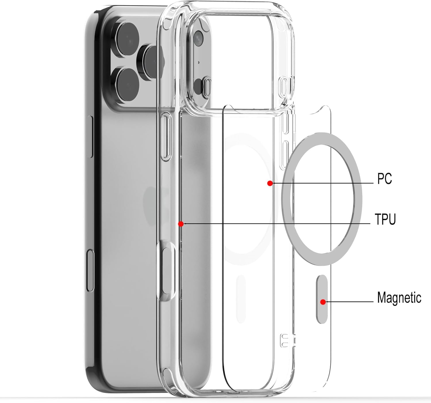 Magnetic Clear Case for iPhone 17 Pro Max - MagSafe Compatible, Anti-Yellowing Slim Silicone TPU Bumper, Shockproof Protection Image