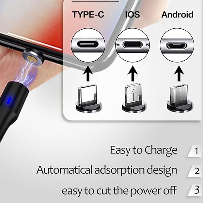 3-in-1 Magnetic Charging Cable | 3A Fast Charge | Compatible with Micro USB, Type C, and All iProduct Devices Image