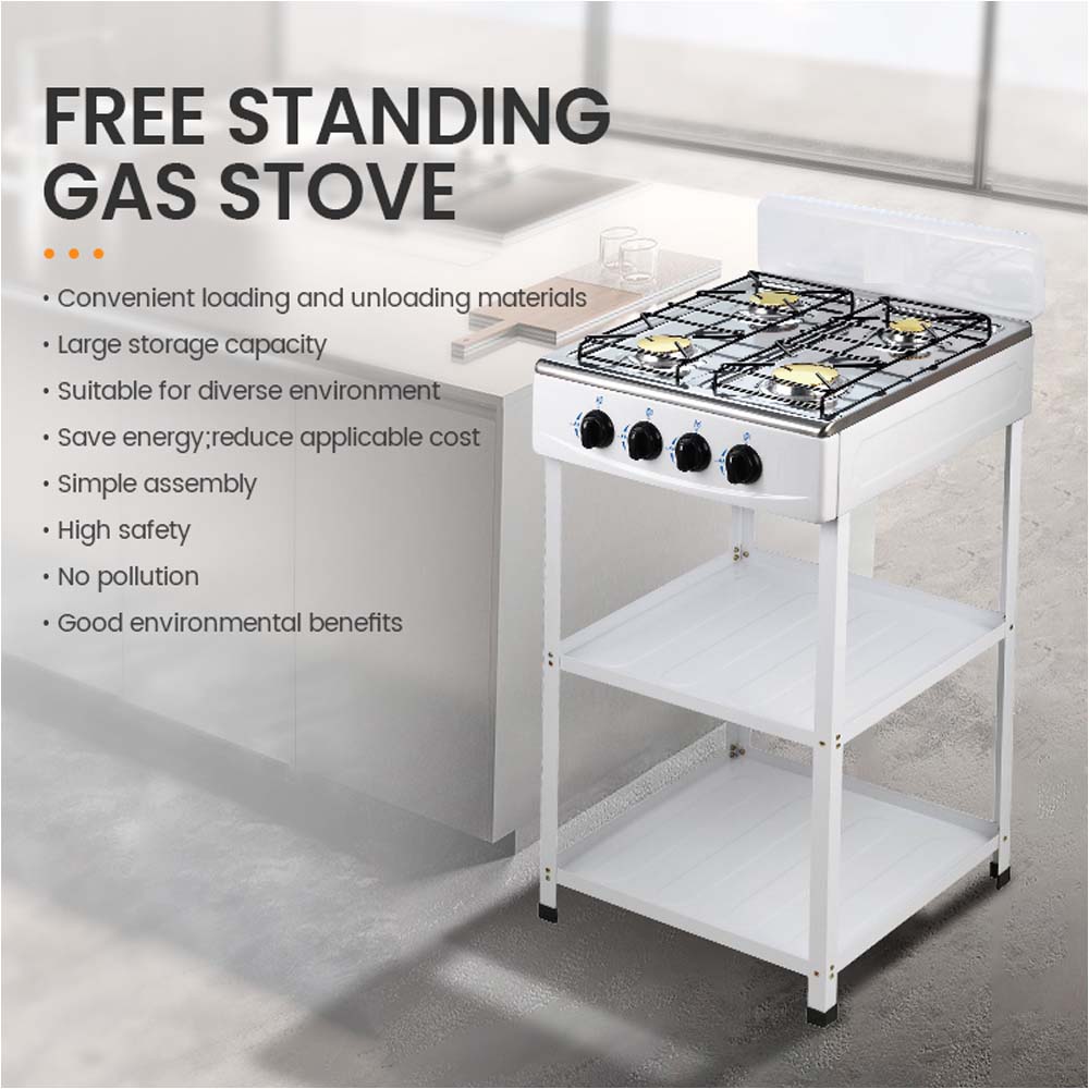 4-Burner Stainless Steel Gas Stove - Self-Ignition, Perfect for Home & Camping, Durable & Efficient White Design Image