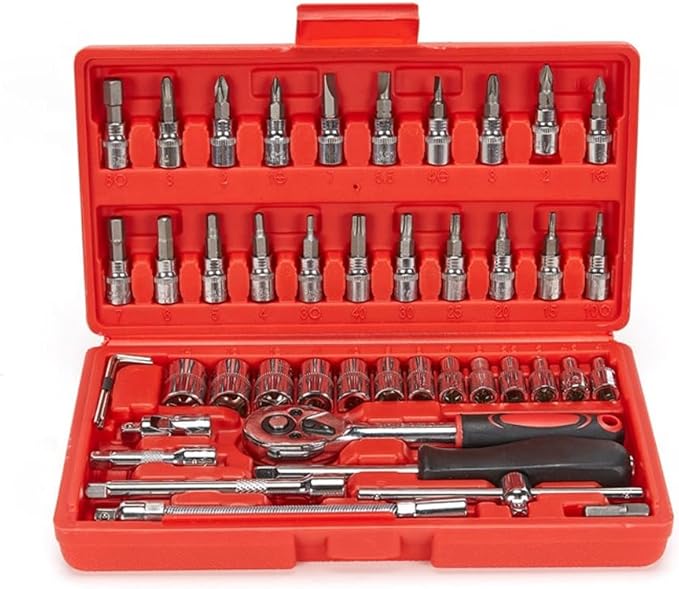 Heavy Duty Hand Tool Storage Box | Portable 46-Piece Auto Car Repair Kit with Ratchet Socket Wrench Set Image