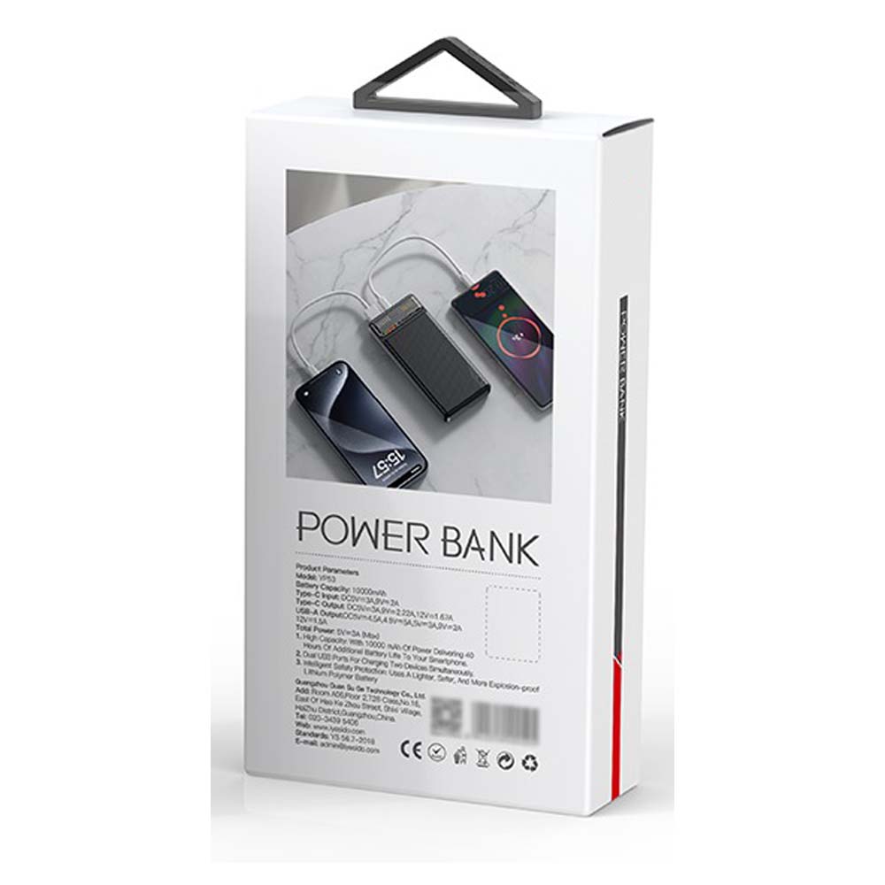 YP57 Fast Charging Power Bank – 10000mAh with 15W + USB 22.5W, Transparent Window Battery Display Image
