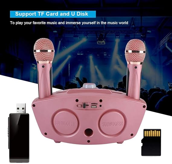 Wireless Bluetooth Speaker with 2-Piece Microphone Set | Portable Karaoke System for Home, Parties, and Events (Pink) Image