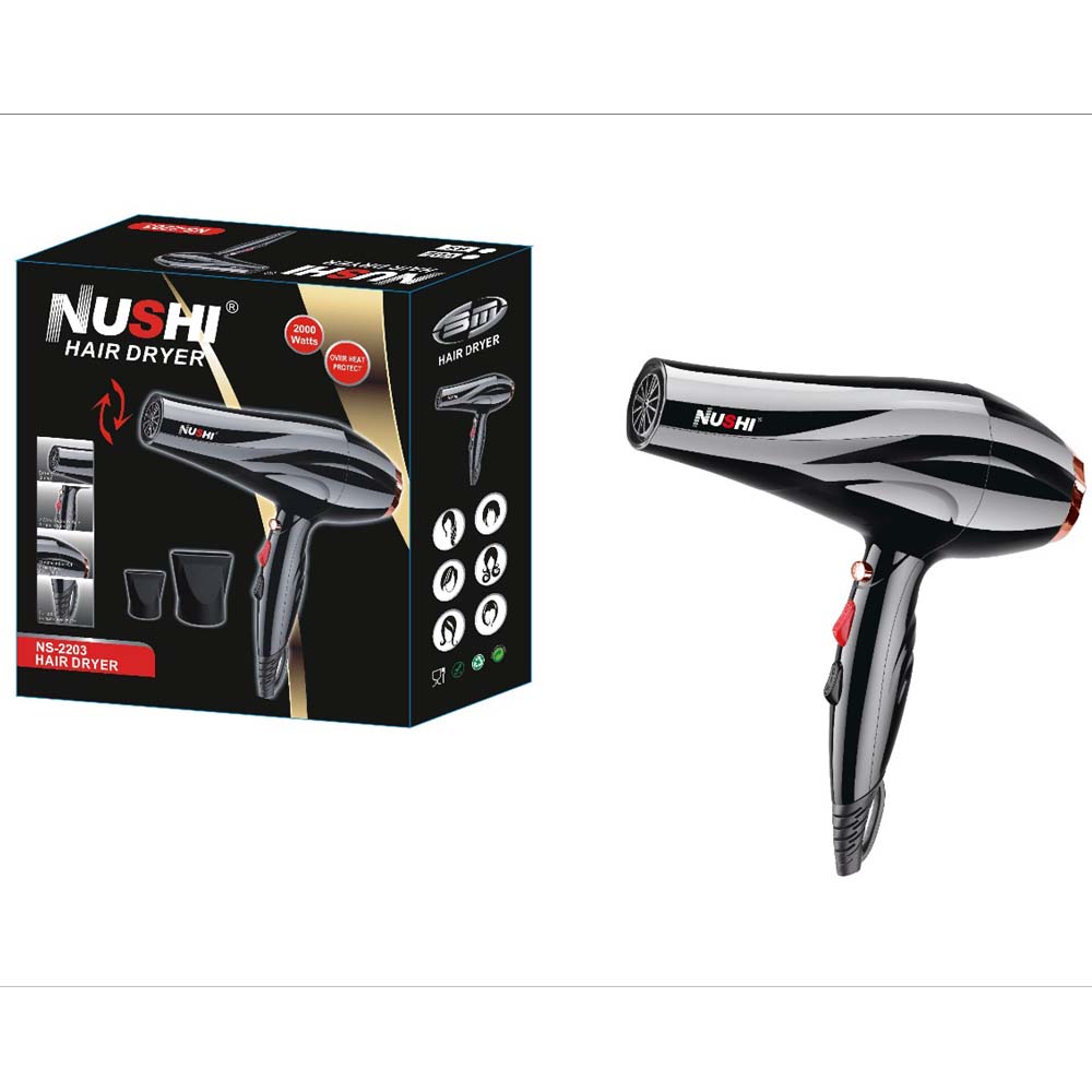 NUSHI NS-2203 Professional Hair Dryer. 2000W powerful ionic blow dryer for fast, frizz-free drying at home or salon. Image