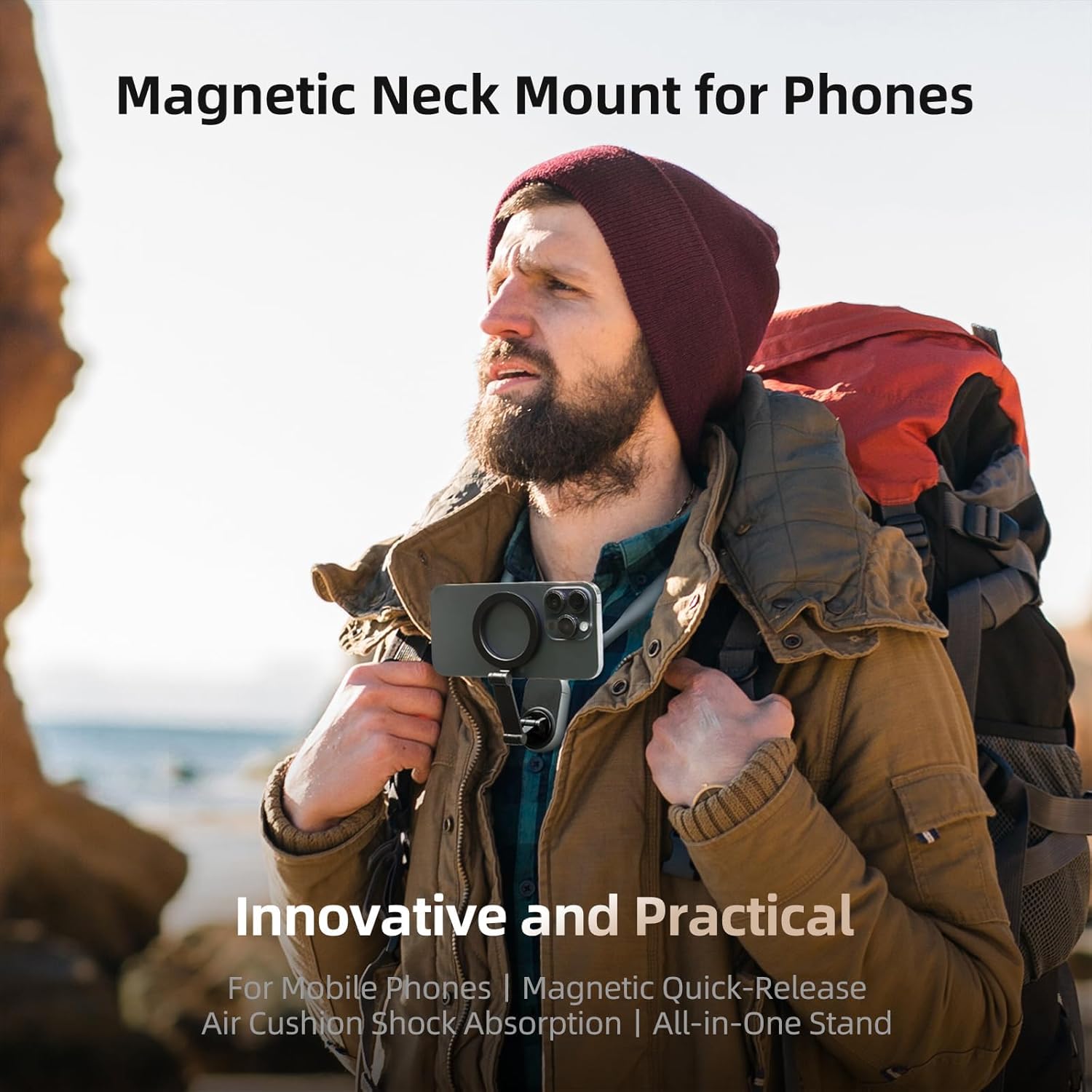Magnetic Neck Mount - Hands-Free POV/Vlog Phone Holder, Multi-Angle, Compatible with iPhone & Android, Silicone Lazy Bracket Image