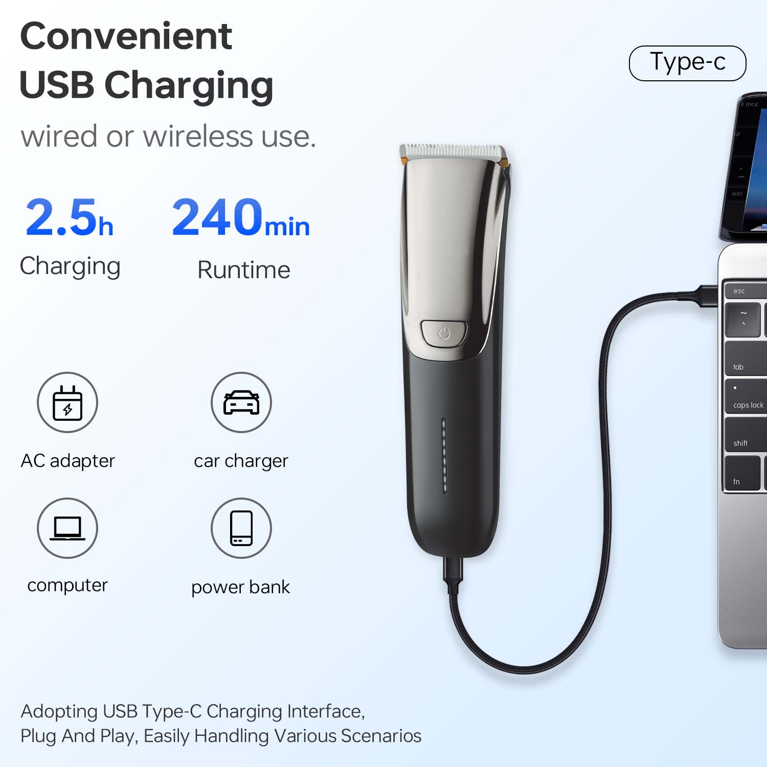 MHT-779 Rechargeable Hair Clipper - Professional Rotary Motor, 300min Runtime, LED Display Image