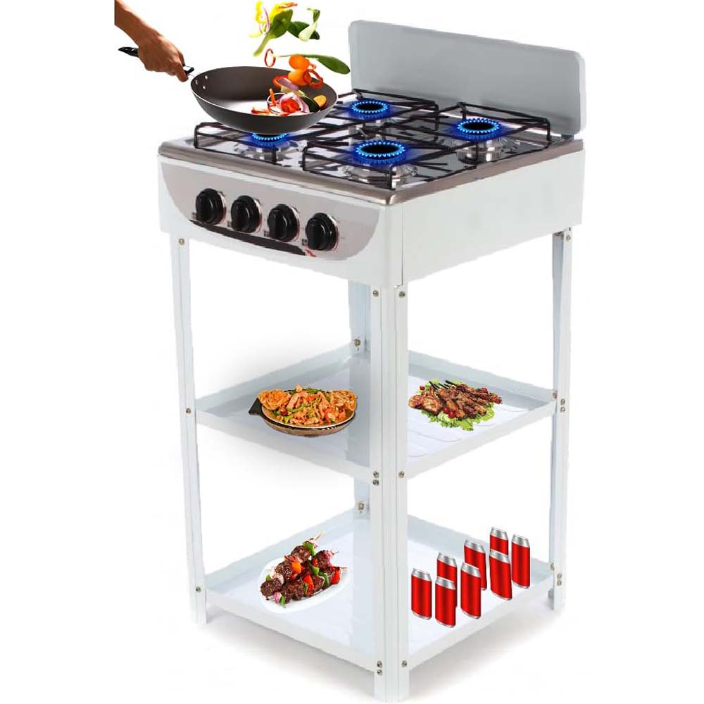 4-Burner Stainless Steel Gas Stove - Self-Ignition, Perfect for Home & Camping, Durable & Efficient White Design Image