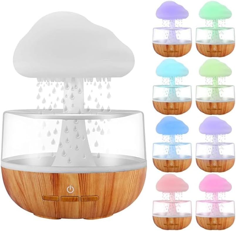 Rain Cloud Night Light Aromatherapy Humidifier Essential Oil Diffuser | 380ML 7-Color Night Light with 3 Power Levels, Water Drop Sound, Cold Fog for Sleep, Relaxation, Yoga, Bedroom, Home, Office (Multicolor) Image
