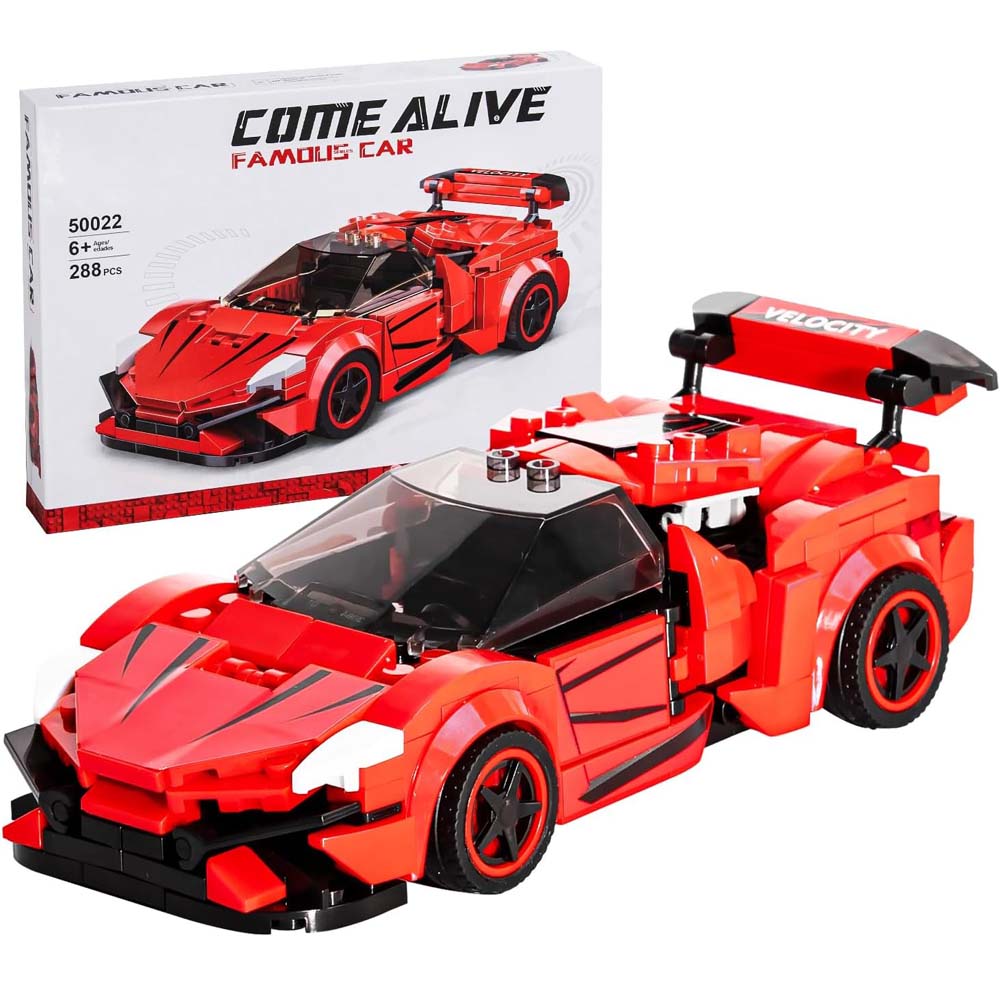 Come Alive 1:20 Scale Supercar. 288-piece red supercar building set with industrial flair. Ideal gift for kids & adults. Image