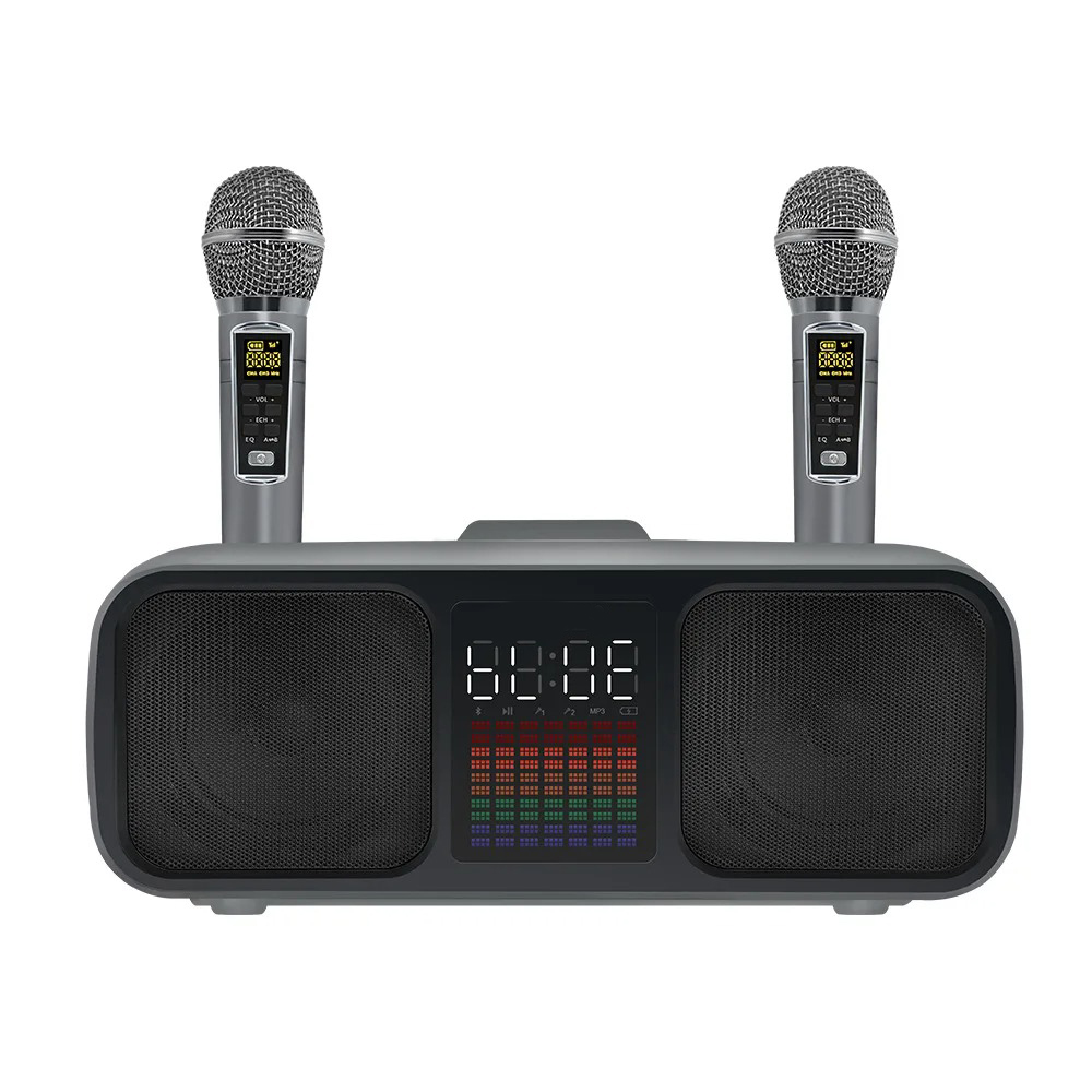 S39 Karaoke Speaker | Dual Horns, Wireless Dual Microphones | Mobile Entertainment & TV Karaoke All-In-One (Grey) Image