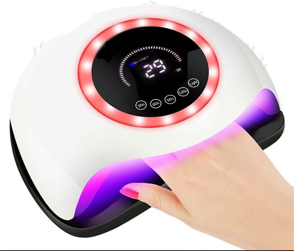 UV LED 168W Nail Lamp - Professional Nail Dryer with 42 LEDs for Gel Nail Polish, Fast Curing Nail Light with 4 Timer Settings, Colorful LED Ring & Smart Sensor, Perfect for Salon and Home Use Image