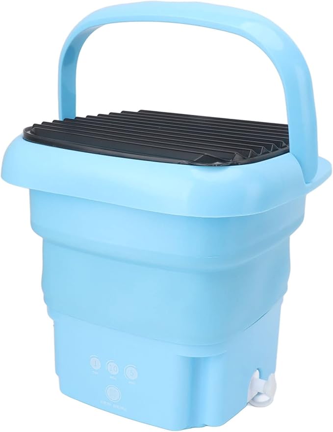 Portable Washing Machine | Mini Foldable Bucket Washer & Dryer Combo | Small Washer with Soft Spin Dry & Drainage Pipe for Underwear, Socks, Baby Clothes, Apartment, Dorm, Laundry (Blue) Image
