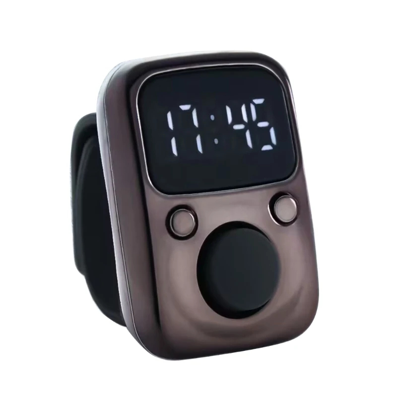 Digital LED Finger Tally Counter - Rechargeable Luminous Electronic Clicker for Prayer, Stitch Marker, and Counting Tasks | Compact Handheld Counter with Adjustable Strap & Bright LED Display | Durable and Lightweight Design in Modern Grey Finish Image