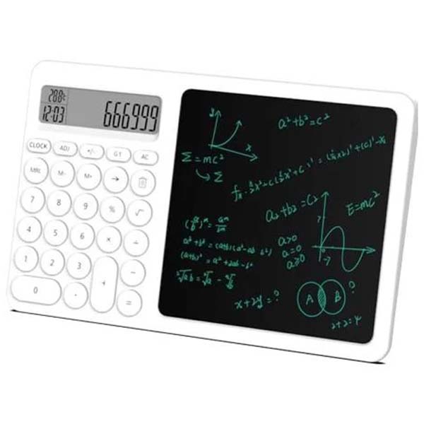 Calculator LCD Writing Tablet | 2-in-1 Digital Notepad and Calculator | Portable Electronic Memo Pad for Office, School, and Home | Eco-Friendly Reusable Screen Image