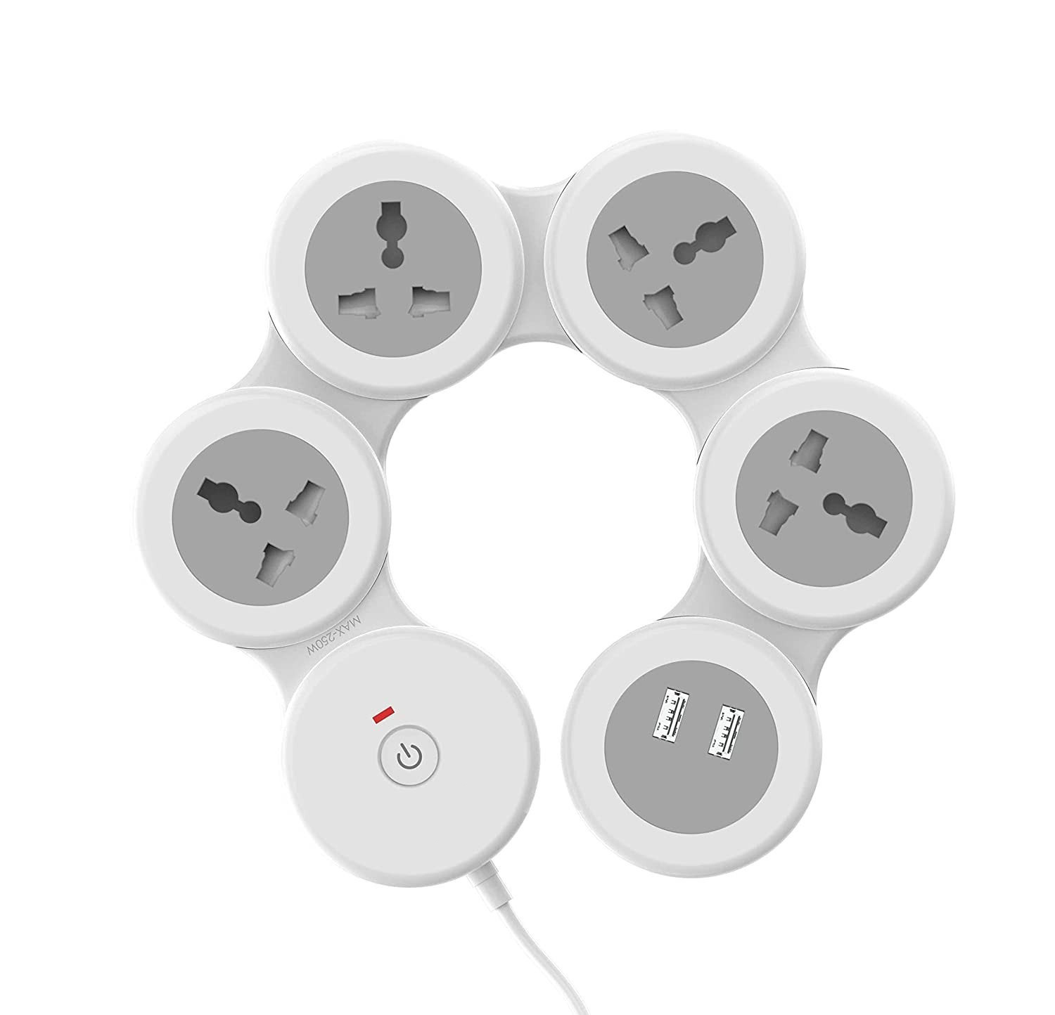 3276 Cuba Power Strip with 2 USB 3.1A, Master Switch, 4 International Sockets, Safety Shutter, 1.8 m Cable – Ideal for Home & Office Image