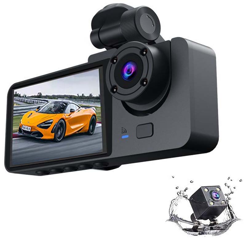 4-Inch Triple-Lens WiFi Dash Cam - Front/Rear/Inside Recording, Mobile App Control, Night Vision & Parking Monitor Image
