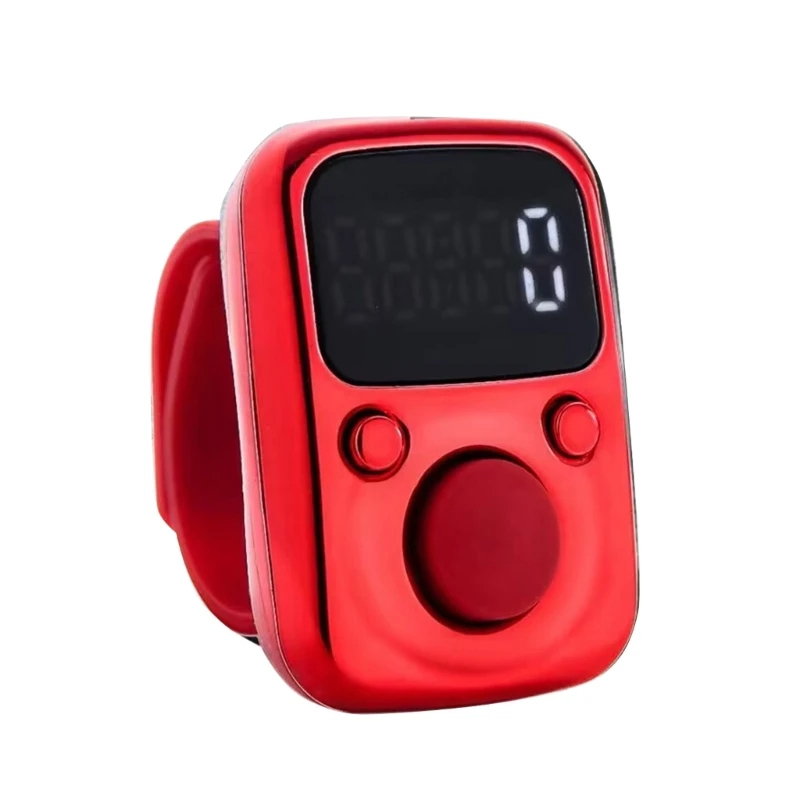 Digital LED Finger Tally Counter - Rechargeable Luminous Electronic Clicker for Prayer, Stitch Marker, and Counting Tasks | Compact Handheld Counter with Adjustable Strap & Bright LED Display | Durable and Lightweight Design in Vibrant Red Finish Image