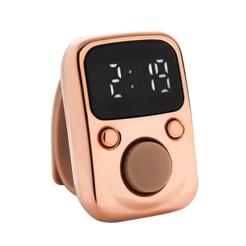 Digital LED Finger Tally Counter - Rechargeable Luminous Electronic Clicker for Prayer, Stitch Marker, and Counting Tasks | Compact Handheld Counter with Adjustable Strap & Bright LED Display | Durable and Lightweight Design in Elegant Rose Gold Finish Image