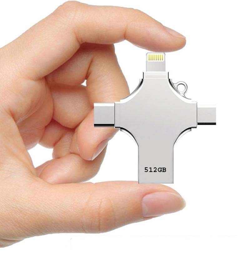 512GB 4-in-1 USB 3.0 Flash Drive - Compatible with iPhone, Android, iPad, Mac, PC, Galaxy S, Windows | High-Speed USB A, USB C, Micro USB & iPhone Connector | Ultra-Fast Thumb Drive, Jump Drive, Memory Stick, Portable Hard Drive for Seamless Data Transfer Image