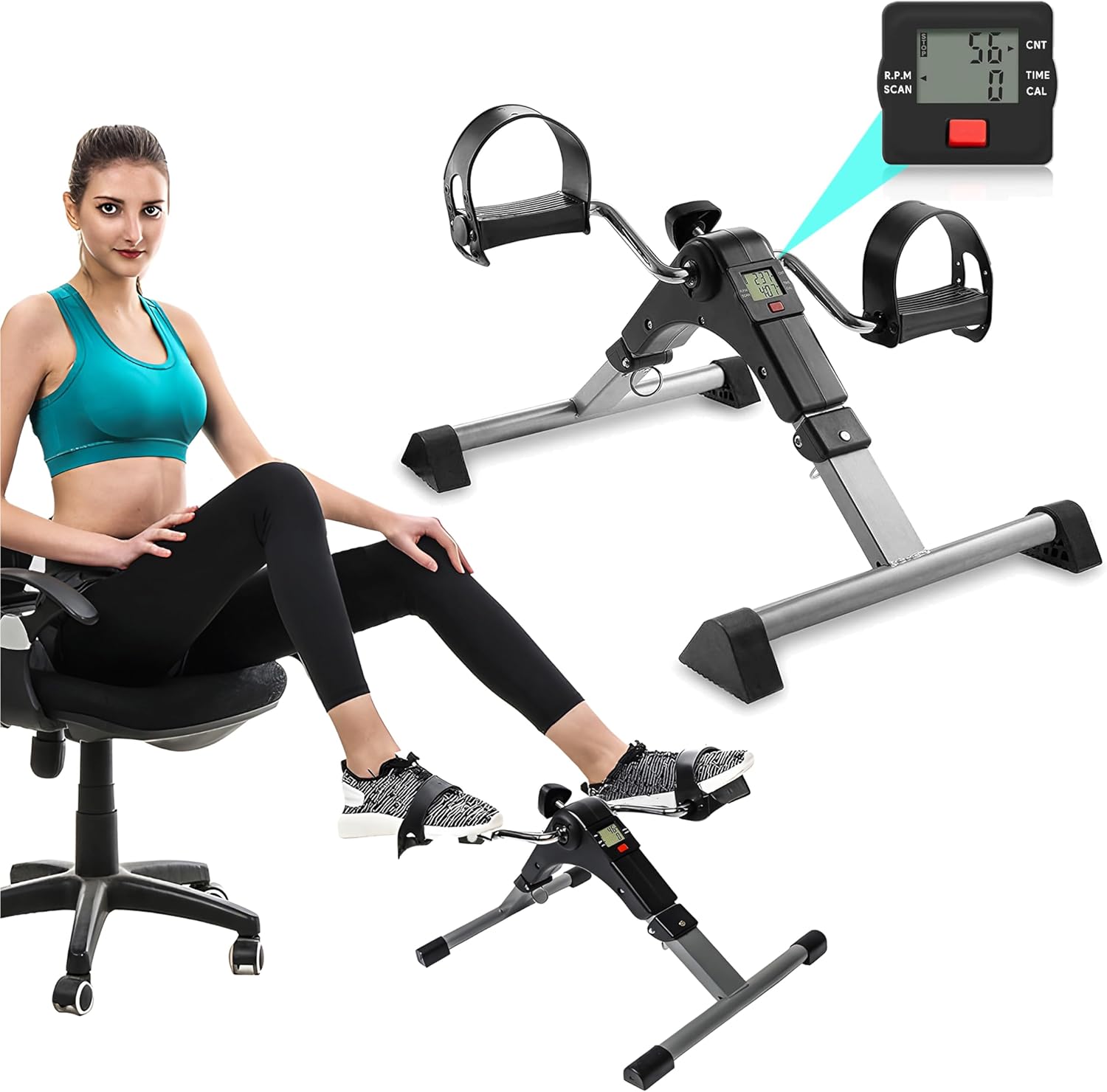 Mini Exercise Bike | Compact Arm and Leg Exerciser with LCD Monitor | Adjustable Resistance & Foldable Pedals Image