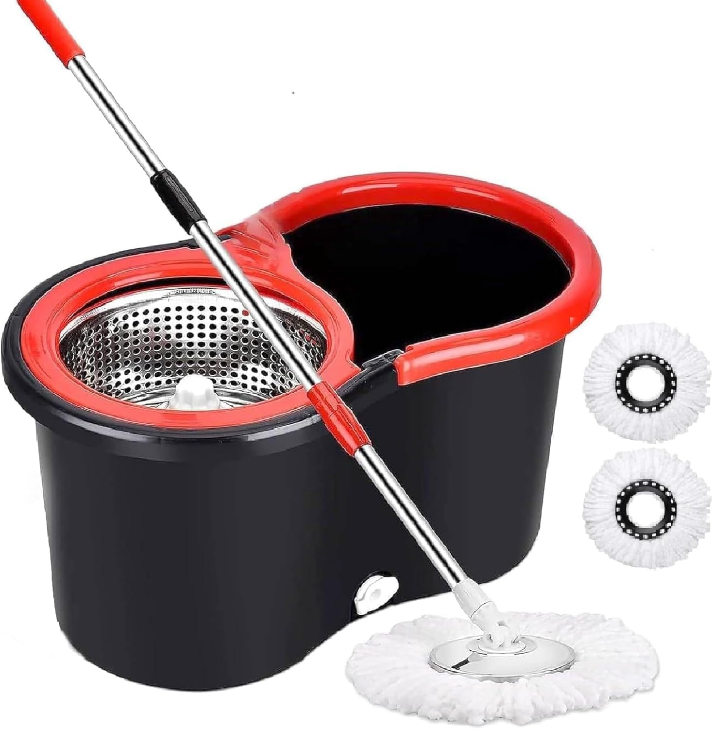 Easy Spin Mop and Bucket Set with 360° Rotation | Stainless Steel Handle & Wring Dryer Basket | Includes 2 Microfiber Mop Heads for Floor Cleaning | Ideal for Hardwood, Ceramic Tile, Marble, Laminate, and Glass Image